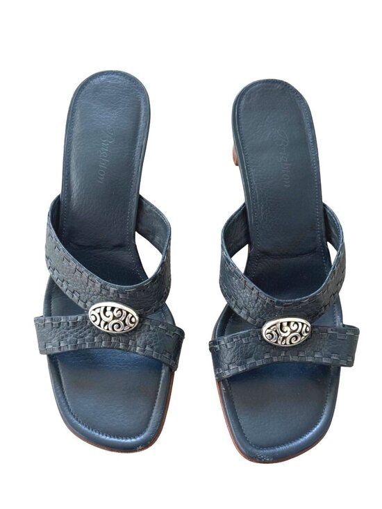 Brighton Shoes - Brighton Women's Dress Sandals 8.5M Tamijo Blue Green Leather Croc Block Heel